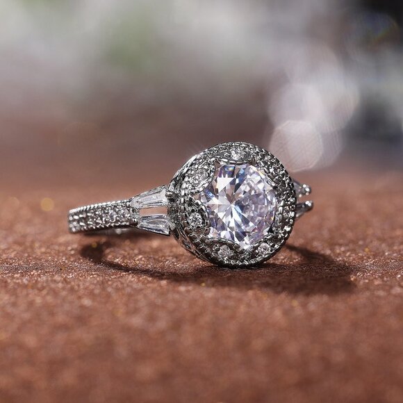 😍Statement CZ Flower 925 Silver Plated Vintage Wedding Ring for Women, L064 - Picture 7 of 9